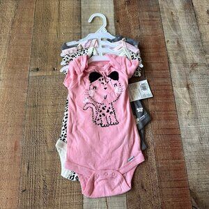 Gerber Baby Girls Size 6-9M Bodysuit Set of 4 animal print cheetah floral